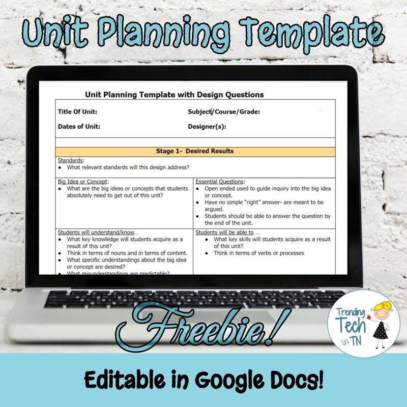 Unit Planning Template - FREEBIE and editable in Google Docs!